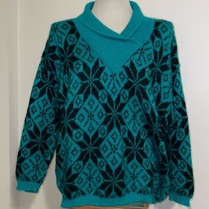 Vintage United Colors Of Benetton Women's Pullover Sweater Shawl Neck Geometric